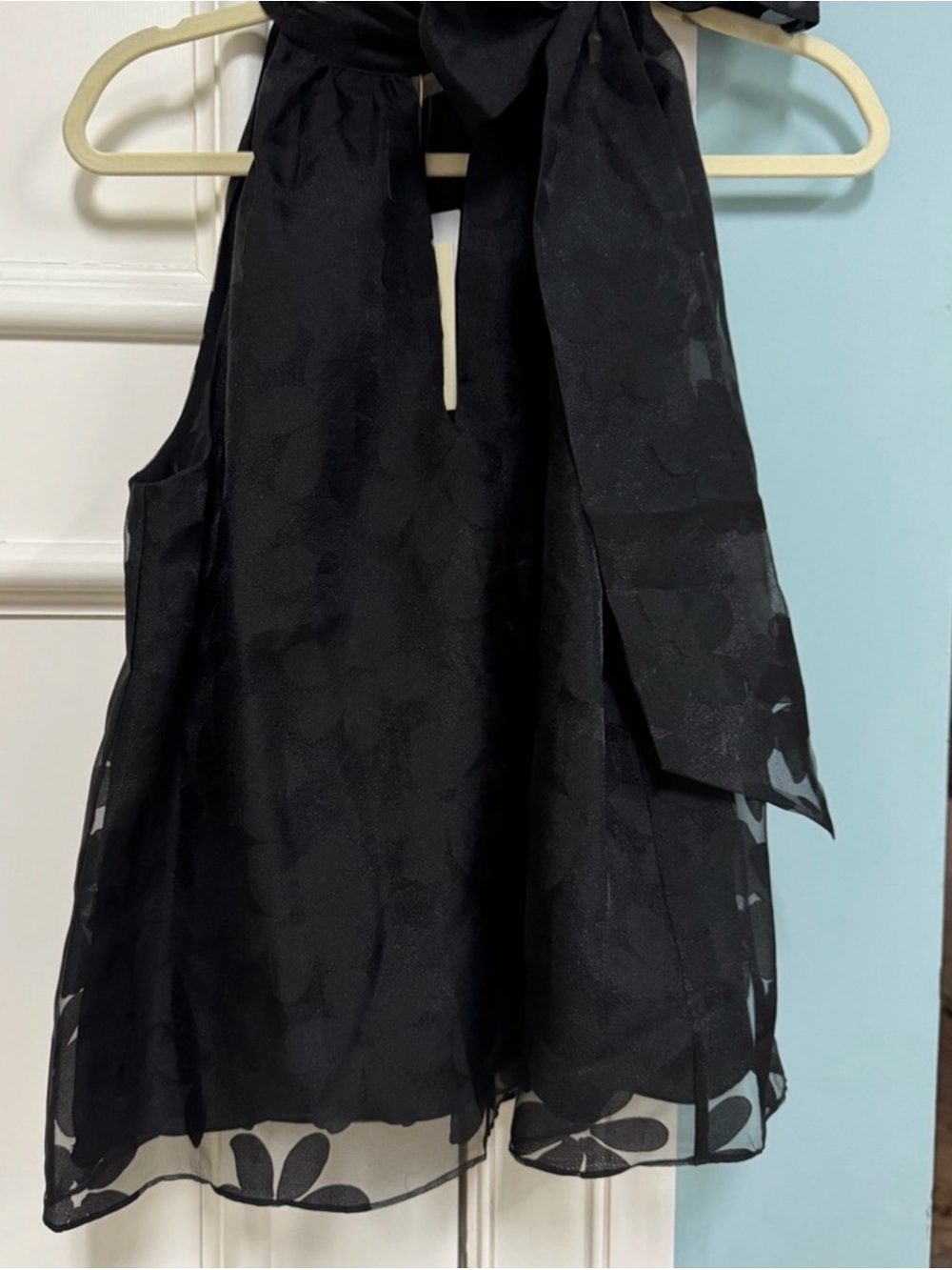 Ramy Brook Black Floral Organza Halter Top. Size 8 NWT